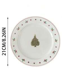 Cirelle 1SET Christmas Tree Plates, Ceramic Holiday Dinnerware Set Includes Dinner Plate, Egg Holder & Mug With Red Trim, For Indoor/Outdoor Christmas Party, Camping, Picnic