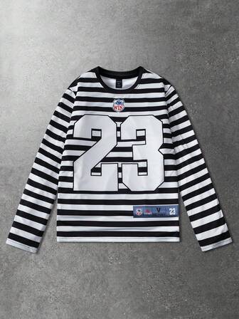 Herren Lässig Gestreiftes #23 Muster Langarm T-Shirt