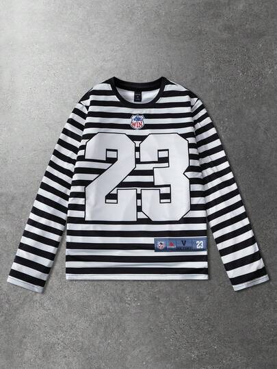 Camiseta de manga larga casual con estampado del número 23 para hombres