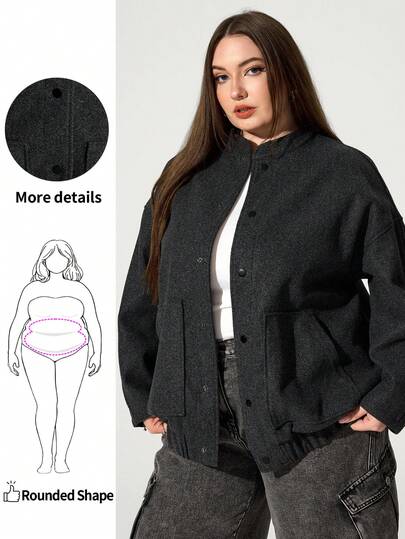 Enliva Plus Size Loose Jacket With Pocket Details And Dropped Shoulders Winter Fall Autumn/Autumn /Winter