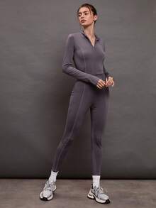 Activina 女式纯色简约长袖连体裤，休闲日常穿着 - 淺灰色 - 查看 11