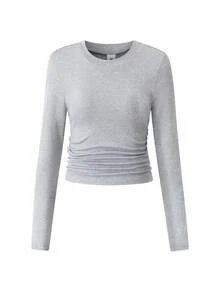 Tween Girl) Casual All-Match Versatile Daily Wear Crew Neck Short Long Sleeve Top + Flare Leggings Tight Knit Autumn/Winter 3 Pieces Set - Multicolor - View 4