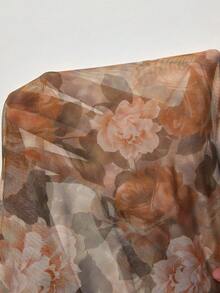 Freevana Women's Casual Vacation Style Floral Print Funnel Neck Long Sleeve Fitted Cropped Top, Autumn Boho Women Clothing Western Sheer Top Romantic - Multicolor - View 8