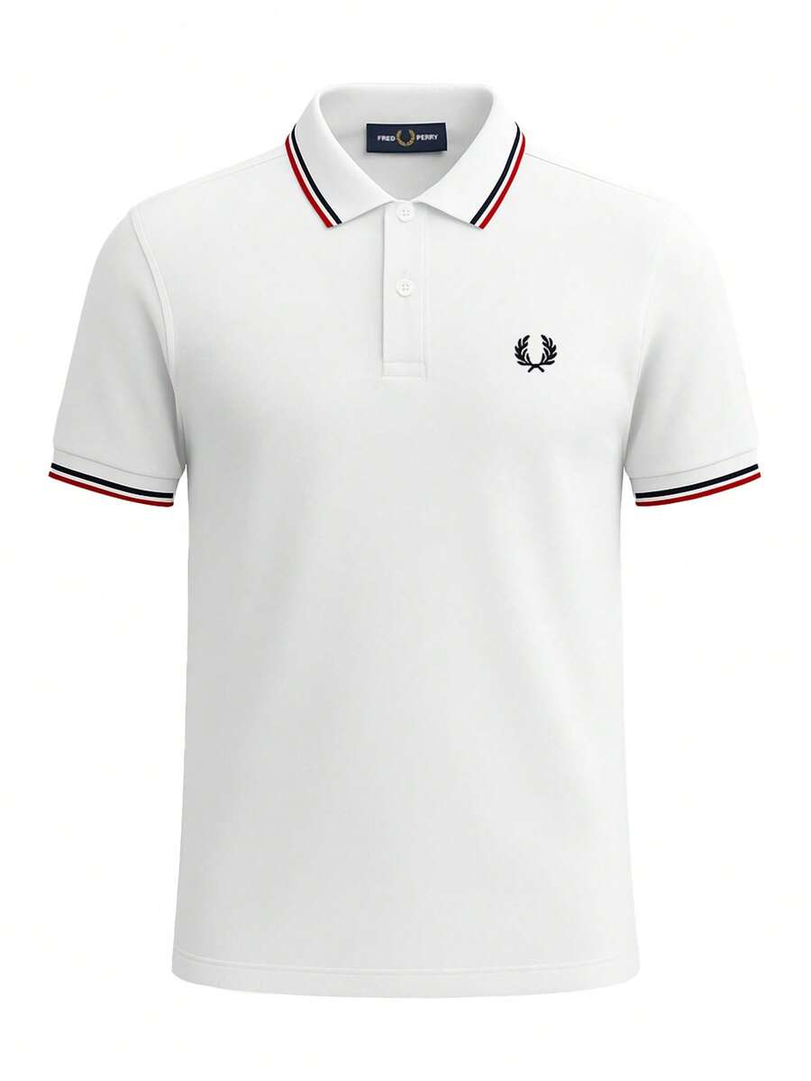 Fred Perry Men's Polo T-Shirt White - White and Red - View 1