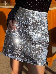 DAZY Minigonna di moda con vita alta e paillettes, da indossare per feste, Capodanno, Natale e Carnevale