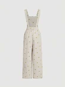 SHEIN MOD Women Floral Embroidery Overall Jumpsuit,Falljumpsuit - Apricot - View 2