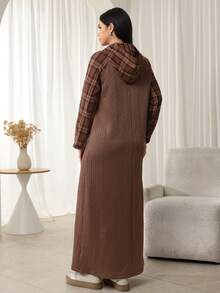 Graceveil Váy dài kẻ sọc đan dành cho nữ, thích hợp mặc ngoài trời mùa thu/đông - màu nâu - Xem 2