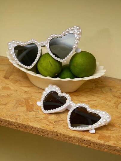 Joivida 1PC Of Bridal Fashion Retro Heart-Shaped Faux Pearl Frames Ladies Cat Eye Glasses Fashion Beach Party Decorative Glasses