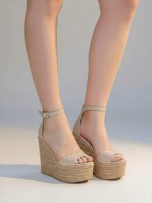 Alpargatas de mujer sandalias cuñas con plataforma sandalias planas abiertas con cinturón ajustable acojinadas suela antideslizante alpargatas para playa vacaciones dama womens shoes zapatos Willows - Beis - Ver 1