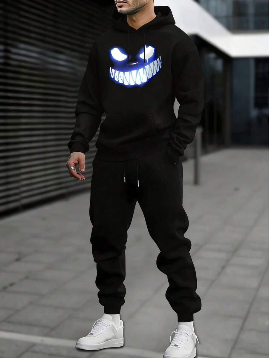 Men Hoodie Co-Ords - Black 1 - View 1