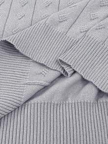 Manfinity Homme 男士休闲日常通勤简约纯色绞花针织毛衣，秋冬款 - 淺灰色 - 查看 7