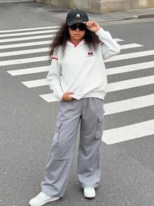 Girls' Cartoon Print Sweatshirt, Soft Casual Fit Suitable For School, Commute And Autumn/Winter Daily Wear - Light Grey - View 4