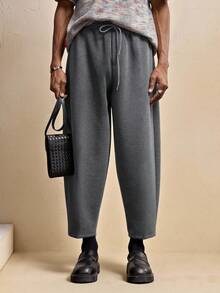 AKNOTIC Men's Loose Solid Color Drawstring Waist Pockets Casual Tapered Sweatpants - Grey - View 2