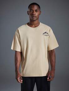 Driftmere Men's Casual Versatile Nature & Outdoor Element Printed All-Match Short Sleeve T-Shirt, Spring/Summer, Outdoor Graphic Spring To Summer, Men Comfort And Soft Sports T-Shirts, Athleisure Style, Sporty Fashion - Apricot - View 3
