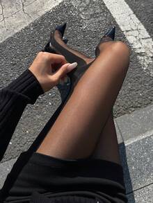 DAZY Sheer Black Pantyhose, Leg Slimming Tights Y2k - Black - View 8