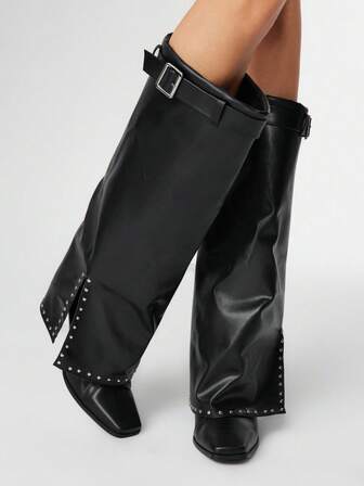 Grunge Punk بوت كاحل نسائية بكعب سميك للتنقل، قابلة للتعديل بإبزيم