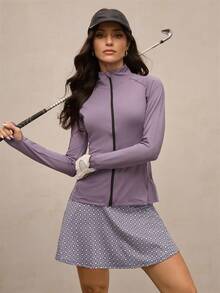 Activina Zip Up Slant Pocket Warming Sports Jacket With Thumb Hole - Dusty Blue - View 2