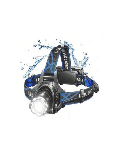 1 个头戴式头灯，高亮度超亮头灯，90 度调节，3 种模式，需要安装电池 18650（产品不包含电池）带 USB 充电线，成人手电筒，适用于跑步、露营、钓鱼、徒步旅行、自行车头灯