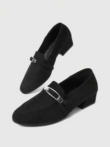 Sleekvia Mocassins plataforma com detalhes metálicos, versáteis e modernos para o dia a dia. - Preto - Ver 2