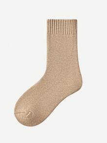 LUVLETTE زوج واحد/6 أزواج من الجوارب المبطنة بالحرارة للنساء، جوارب متوسطة الطول بتصميم محبوك ملون بسيط ومتعدد الاستخدامات للخروجات اليومية في الشتاء - متعدد الألوان - مشاهدة 8