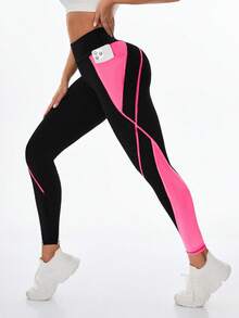 Exploreva Quần legging thể thao nữ có túi đựng điện thoại màu tương phản - Nhiều màu - Xem 6