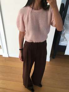 DAZY Loose Fit Short Puff Sleeve Lightweight Soft Knit Sweater For Women - Pink - View 4