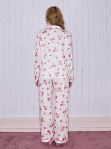 SweetSlumber 樱桃心形印花甜美ins风翻领长袖女士睡衣套装 - 彩色 - 查看 2