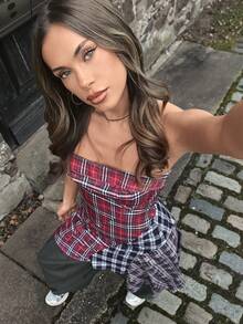 SHEIN Unity Vintage Plaid Patchwork Asymmetrical Hem Mini Dress For Women, Suitable For Dates,Summer Dresses For Women - Multicolor - View 6