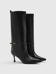 CUCCOO BIZCHIC 女士尖头搭扣设计时尚日常百搭高跟过膝长靴 - 黑色 - 查看 7