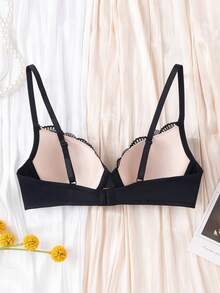 DesireSculpt Sujetador de encaje con parches sexy para mujeres, sujetador con aros push up, sujetador de encaje para busto pequeño, que levanta y realza el escote, evita el flacidez - Negro - Ver 5