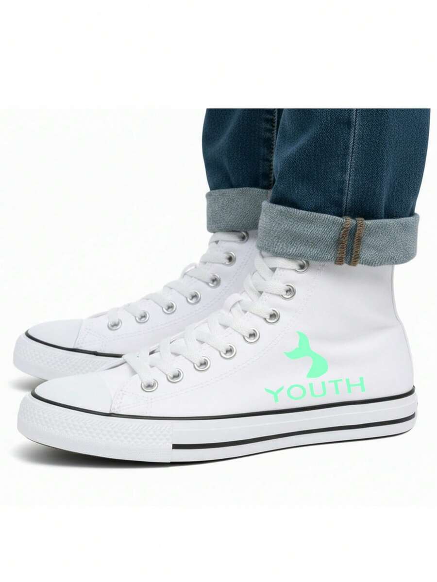 Tenis tipo bota blanco y negro con logo minimalista "YOUTH" - Blanco - Ver 1