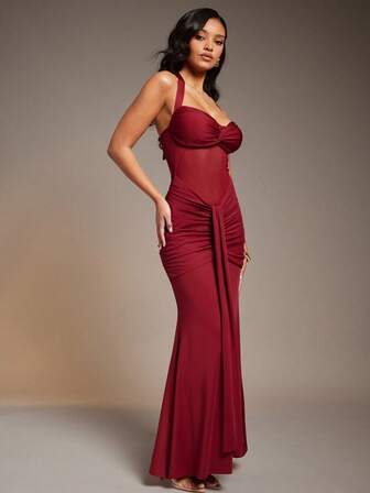 L'Amorae Elegant Backless Halter Mermaid Dress