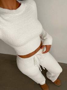 FavEase 女士休闲简约宽松针织两件套 - 白色 - 查看 4