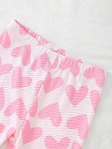 Young Girl Leggings, 3 Packs Pink Heart Bow Print Ruffle Leggings Pack Three Elastic Waistband Stretchy Comfortable All Season Long Pants Toddler Kids Playwear Holiday New Year 2026 Cute Festival Everyday Casual School Gift Breathable Lightweight Valentine's Day - Multicolor - View 5