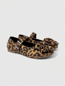 ROMWE Women's Fashionable Leopard Print Bow Decor Flats For Christmas - Multicolor - View 3