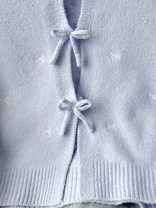 SHEIN Áo khoác cardigan chấm bi cổ tròn dài tay, thoải mái, tối giản, rộng rãi, dành cho bé gái tuổi teen, mùa tựu trường - Màu xanh lam - Xem 5