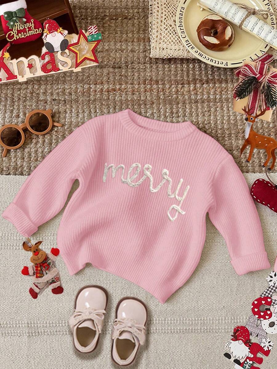 Young Girl Casual Loose Fit Crew Neck Long Sleeve Sweater, Suitable For Autumn/Winter - Pink - View 1