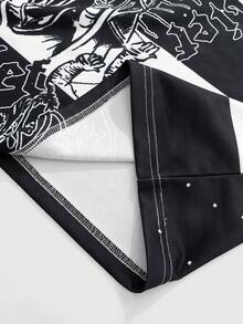 ROMWE MEN Men's Polo Shirt, Casual Spring/Summer Street Style American Short Sleeve Polo Shirt - Black and White - View 6