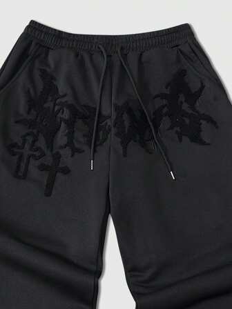 Pantalon de survêtement droit et ample pour hommes avec taille élastique et cordon de serrage, motif croisé créatif