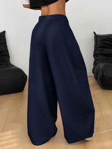 Coolane Winter Clothes For Women Streetwear Going Out Hippie Street Oversized French Navy Blue Curved Hem Pants,Fall,Fall Clothes For Women,Women's Winter Clothes - Navy Blue - View 5