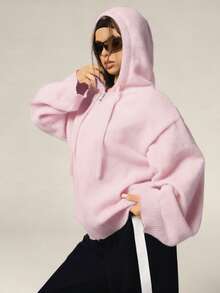 Athîral Women's Casual Drawstring Hooded Cardigan, Autumn/Winter Pink Street Wear,Sweaters For Women,Pink Sweater - Baby Pink - View 4