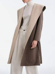 Aalyst 女士连帽系带宽松羊毛混纺长袍，优雅百搭，适合派对、万圣节、圣诞节、新年、感恩节、冬季等场合。 - 卡其色 - 查看 6