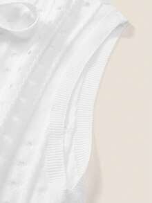 SHEIN Unity Women's Elegant White Summer Casual Vintage Lace-Up Hollow Out Knit Top,Retro Preppy Style Back-To-School Commuting Office Wear Dates Afternoon Tea - White - View 4