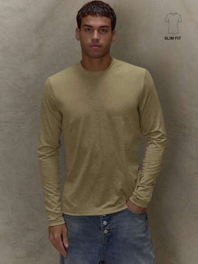 Musero Men Lightweight Crewneck Long Sleeve Slim Fit T-Shirt SPRING SUMMER Capsule