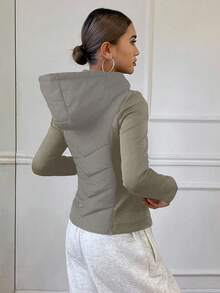 DAZY 女士修身拼接绗缝外套，秋冬款 - 綠色 - 查看 4