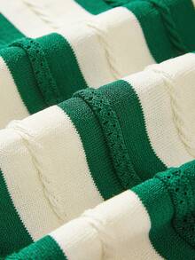 Muvela 女式绿色撞色条纹无袖圆领休闲针织上衣，夏季 - 綠色 - 查看 2