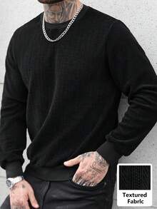 Manfinity CasualCool 男士纯色简约休闲圆领长袖套头卫衣 - 黑色 - 查看 1