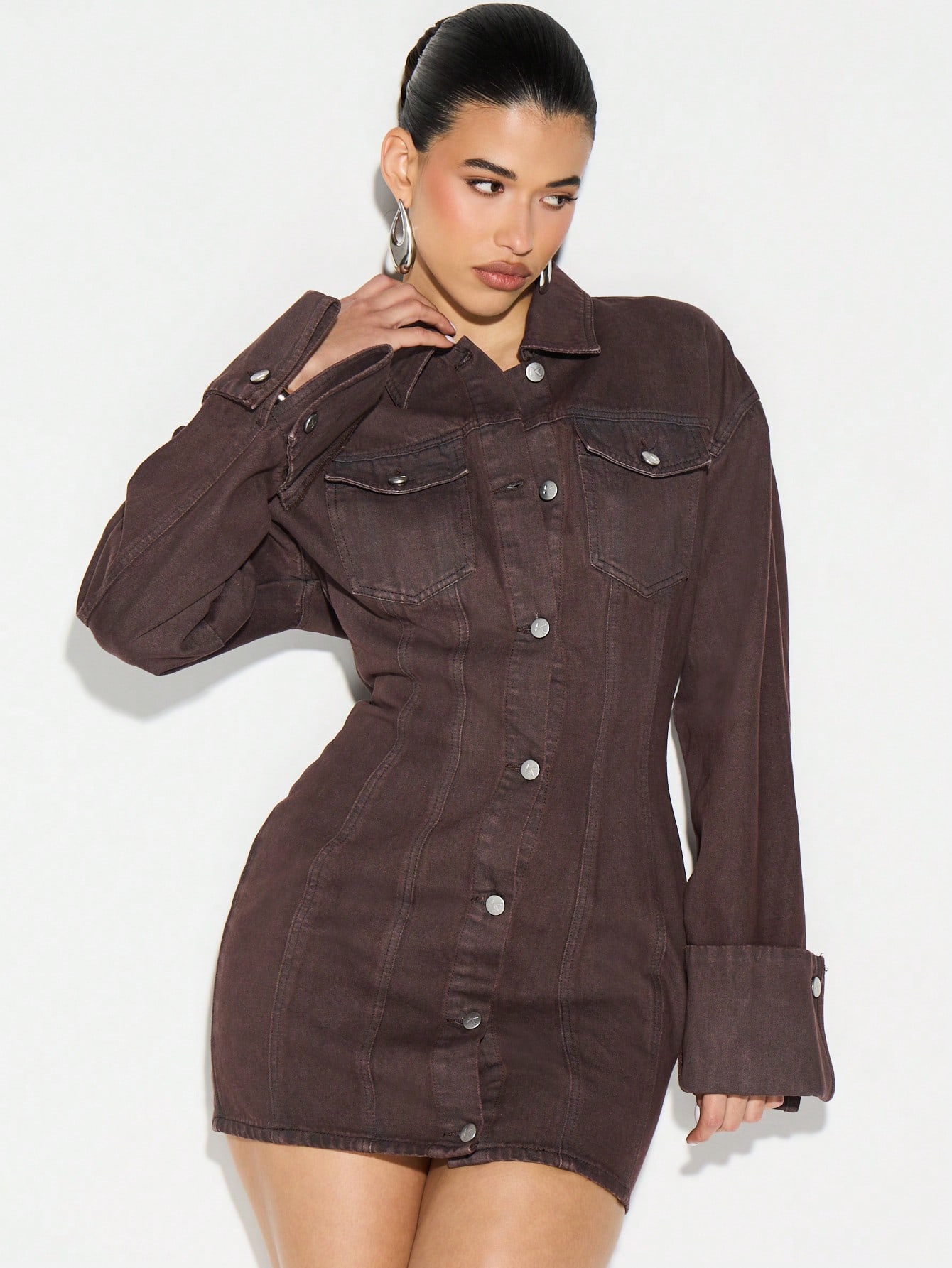 KIZN Jeans-Minikleid mit Kragen und Knopfleiste