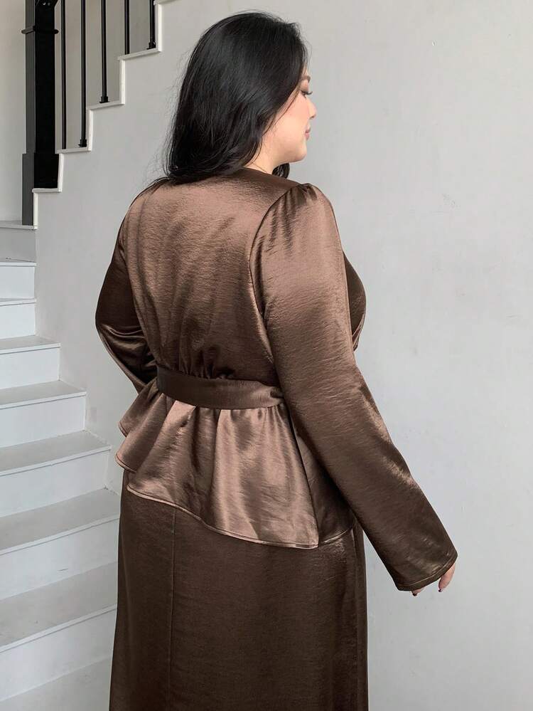 Dazy Plus Valentine 2pcs Set: Loose Tie-Waist Oblique Collar Top & Skirt, Elegant & Versatile For Commuting