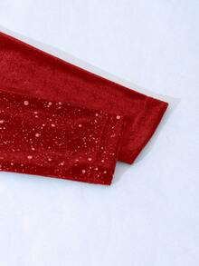 Women's Party Rhinestone Velvet Patchwork Long Sleeve Dress - Red - View 4